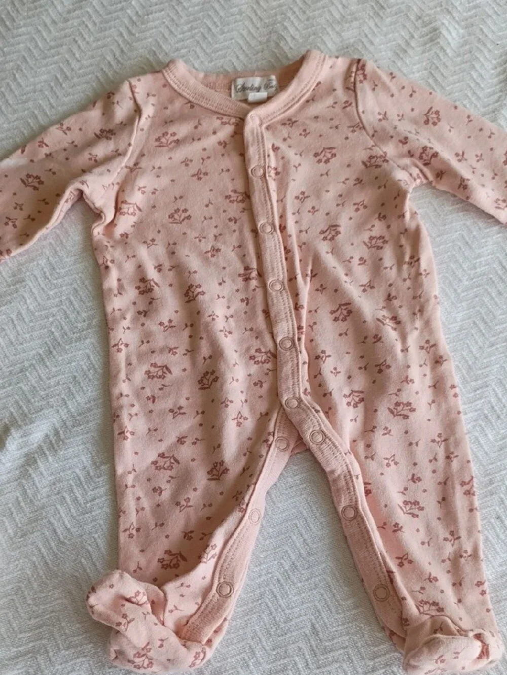Soft Pink Floral-Trim Baby One-Piece Set